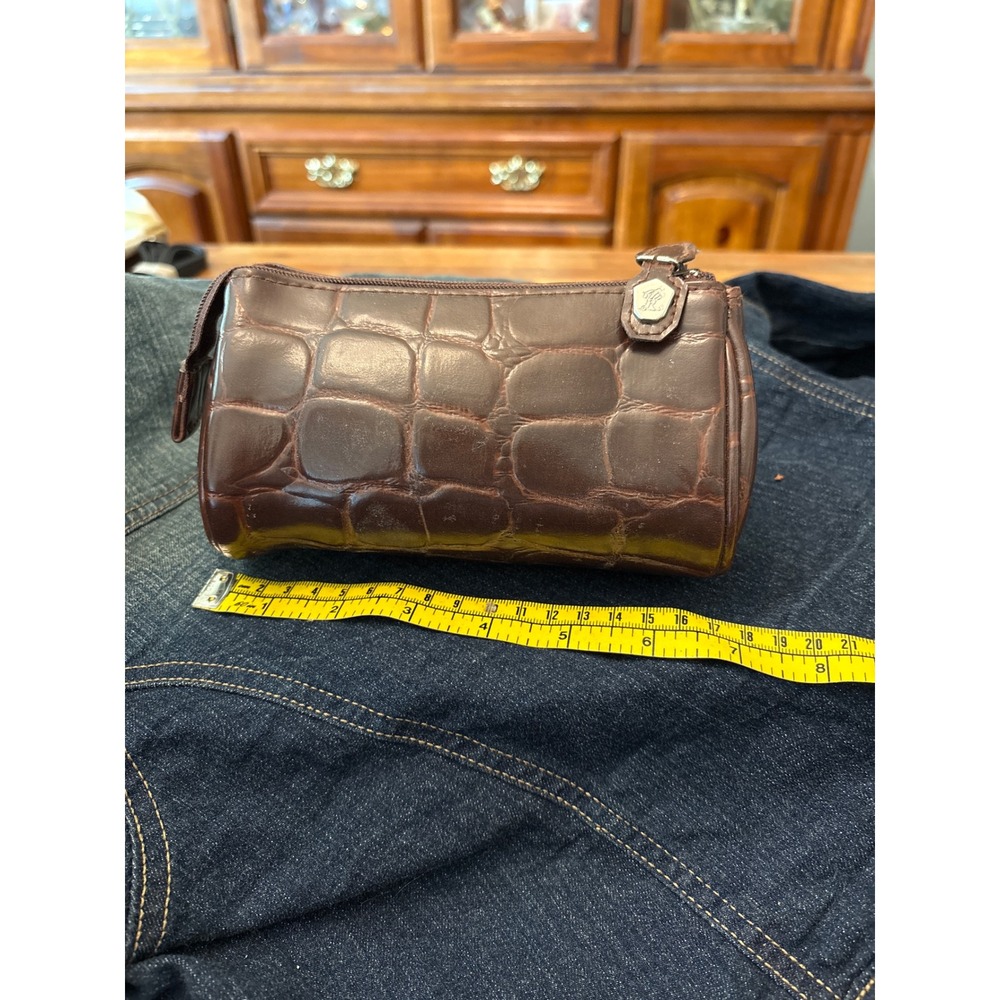 Unbranded Croc Embossed Barrel Pouch Women Small Brown Good Vintage Style